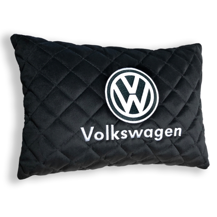 Подушки из алькантары Подушка из алькантары с вышивкой Volkswagen (Черная)